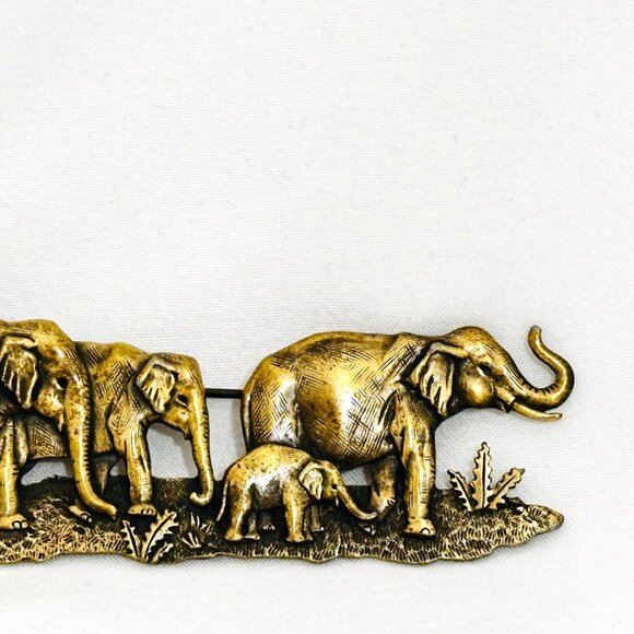 Vintage JJ (Jonette Jewelry) Brass Tone Jungle Elephant Scene - 4.25" x 1.75" - Picture 2 of 5